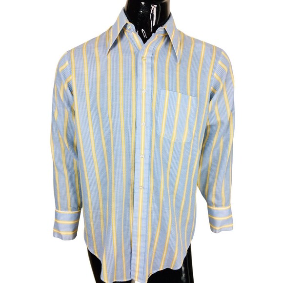 Vintage 60s Brocade Kent Arrow Perma Dagger Collar Striped Button-Down Shirt - Picture 5 of 7